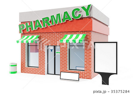 Pharmacy Store with copy space board isolated on 35375284