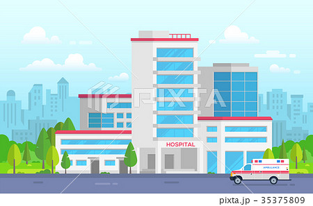 City hospital with ambulance - modern vector 35375809