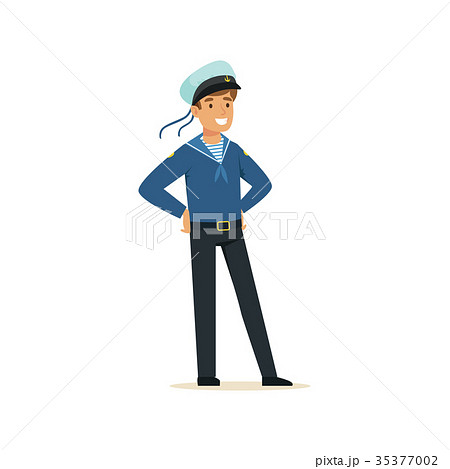 Smiling Sailor Man Character In Blue Uniformのイラスト素材