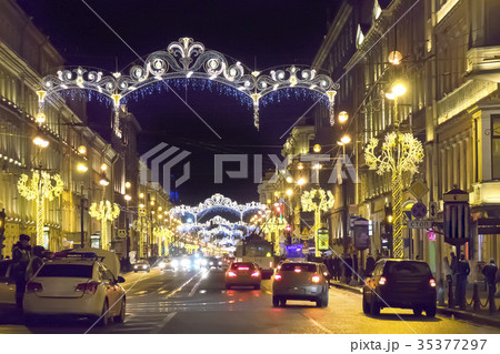 Nevsky Avenue in Christmas decoration . St. Peters 35377297