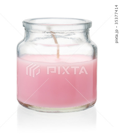 Pink homemade candle in glass jar 35377414