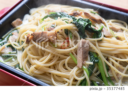 焼豚とホウレン草のパスタ 35377485