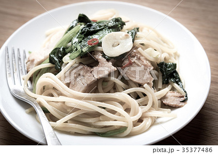 焼豚とホウレン草のパスタ 35377486