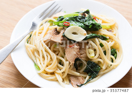 焼豚とホウレン草のパスタ 35377487
