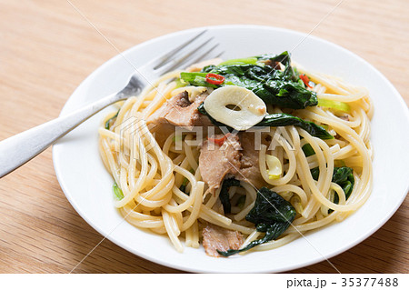 焼豚とホウレン草のパスタ 35377488