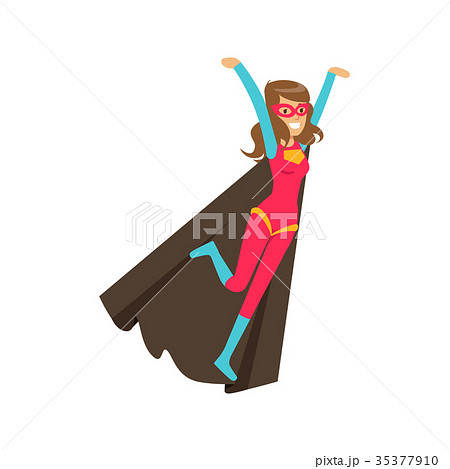 Girl flying superhero in classic comics costume 35377910