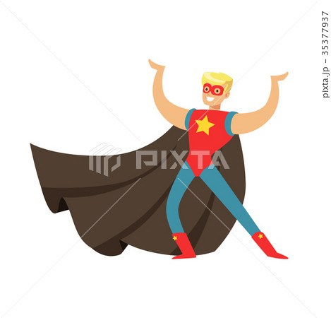 Male superhero in cape posing and showing muscles Male superhero in cape posing and showing muscles 35377937