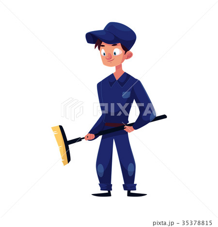 vector flat young mechanic boy with broom 35378815