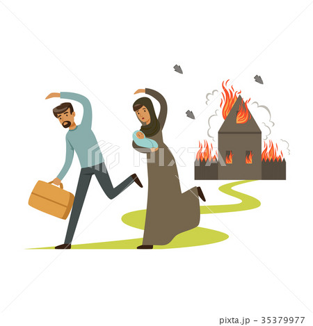 Stateless refugee family escaping from war vector 35379977