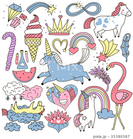 Unicorn Fairy Elements Doodle Set Unicorn Fairy Elements Doodle Set 35380387