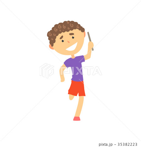 Happy boy participating in a relay race, kids Happy boy participating in a relay race, kids 35382223