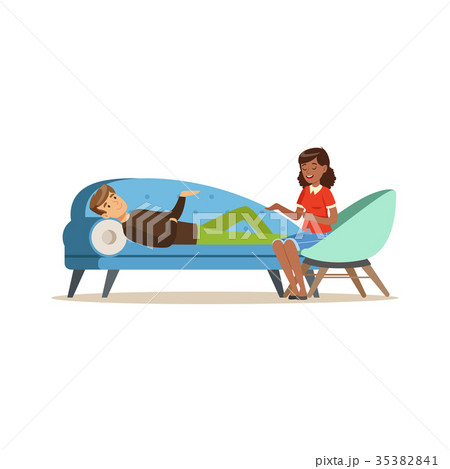 Young male patient character talking to female Young male patient character talking to female 35382841