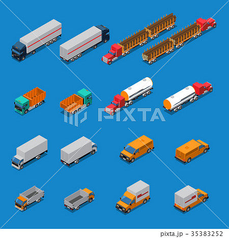 Trucks Isometric Icons Set 35383252