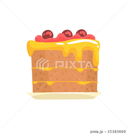 Festive cake with cherries, sweet dessert cartoon 35383669