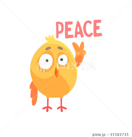Piece, funny cartoon comic chicken showing peace Piece, funny cartoon comic chicken showing peace 35383735