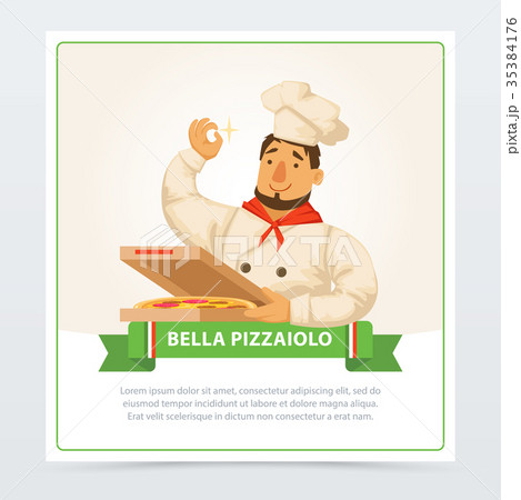 Cartoon character of italian pizzaiolo holding Cartoon character of italian pizzaiolo holding 35384176