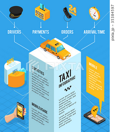 Taxi Service Isometric Infographics Layout 35384597
