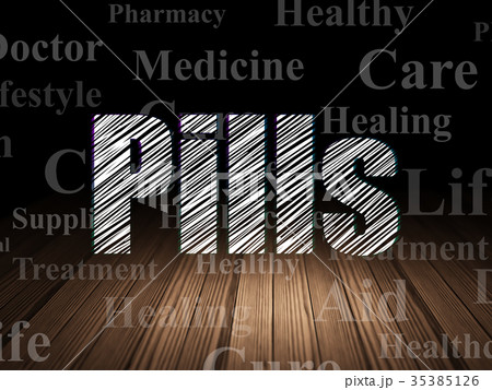 Health concept: Pills in grunge dark room Health concept: Pills in grunge dark room 35385126