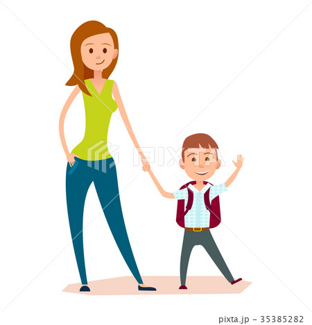 Mother Leads Small Son to School or to Classes Mother Leads Small Son to School or to Classes 35385282