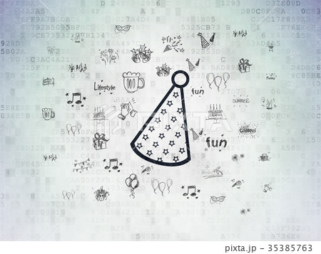 Entertainment, concept: Party Hat on Digital Data Entertainment, concept: Party Hat on Digital Data 35385763