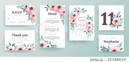 set of invitations for a wedding with pink flowers 35386634