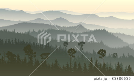 Horizontal illustration of misty forest hills. Horizontal illustration of misty forest hills. 35386659