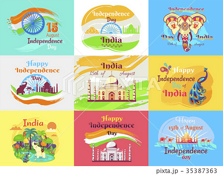 Indian Independence Day Celebration Emblems Set Indian Independence Day Celebration Emblems Set 35387363