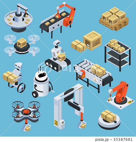 Automatic Logistics Delivery Isometric Icons Automatic Logistics Delivery Isometric Icons 35387681