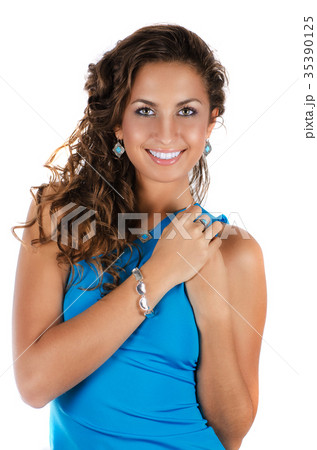 Young beauty lady with blue dress 35390125