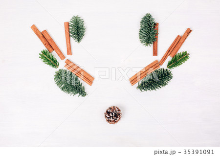 Deer face made of fir branches. 35391091