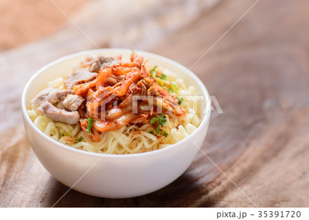 Korean food,instant noodle with kimchi cabbage  35391720