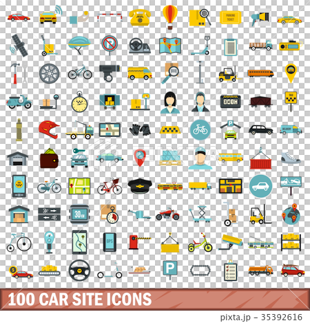 100 car site icons set, flat style 35392616