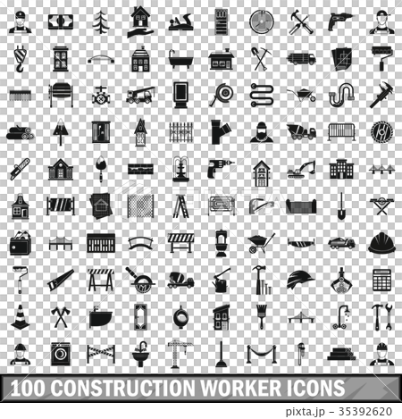 100 construction worker icons set, simple style 35392620
