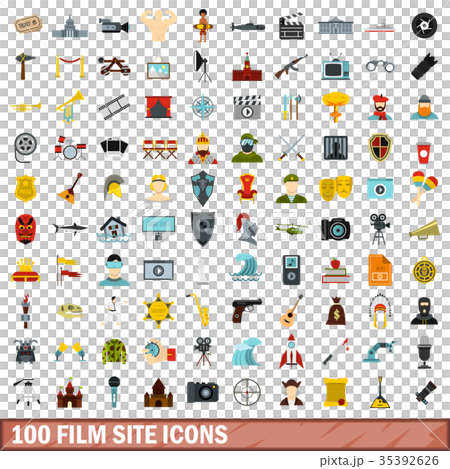 100 film site icons set, flat style 100 film site icons set, flat style 35392626