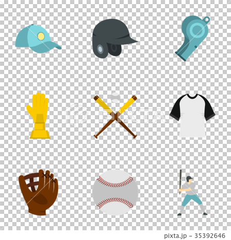 Baseball goods icons set, flat style 35392646