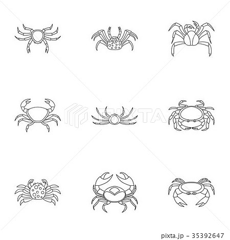 Different crab icons set, outline style Different crab icons set, outline style 35392647