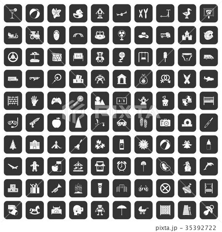 100 childhood icons set black 35392722