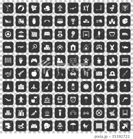 100 childhood icons set black 35392722