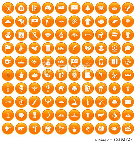 100 landmarks icons set orange 100 landmarks icons set orange 35392727