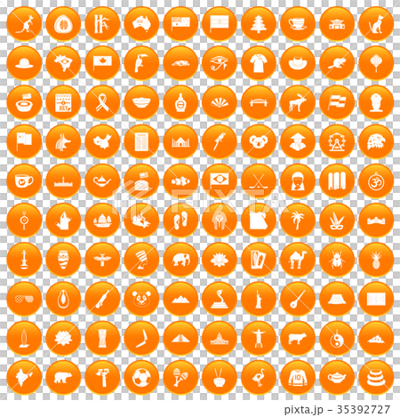 100 landmarks icons set orange 100 landmarks icons set orange 35392727