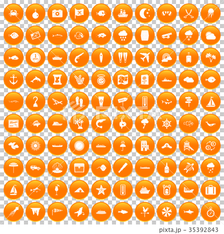 100 marine environment icons set orange 100 marine environment icons set orange 35392843
