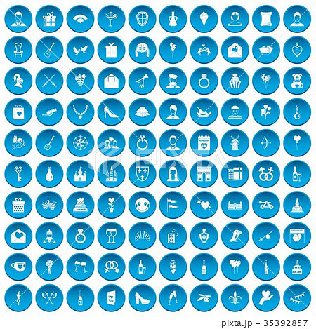 100 valentine day icons set blue 35392857