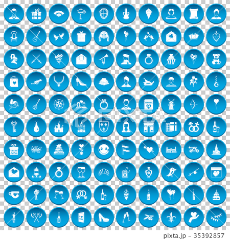 100 valentine day icons set blue 35392857
