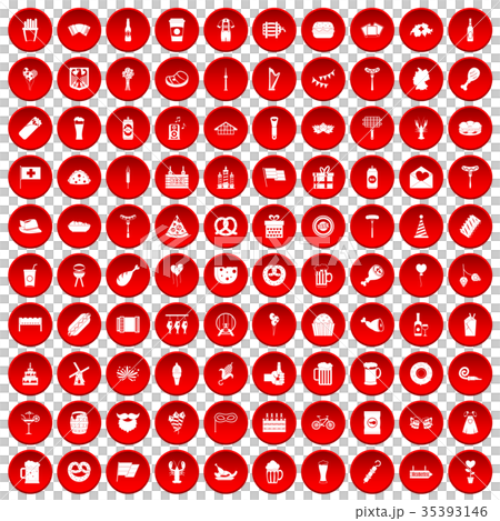 100 beer party icons set red 35393146