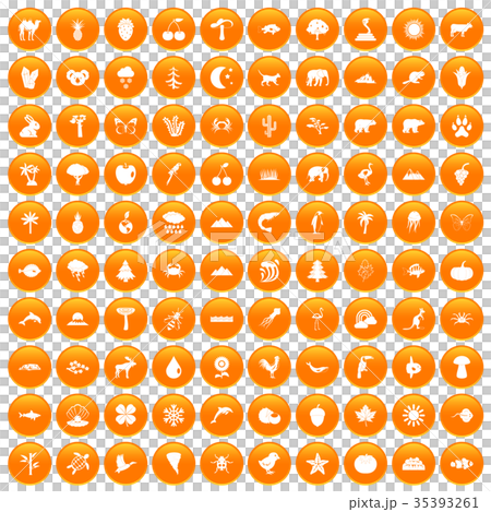 100 nature icons set orange 35393261