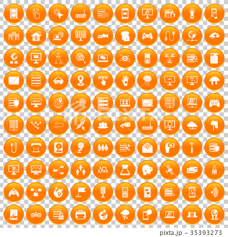 100 Network Icons Set Orangeのイラスト素材