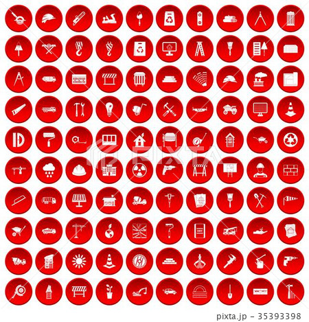 100 construction site icons set red 100 construction site icons set red 35393398