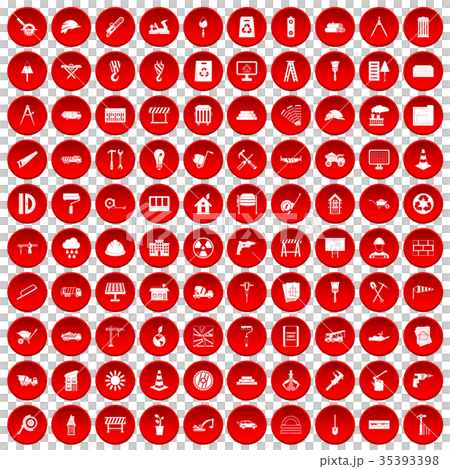 100 construction site icons set red 100 construction site icons set red 35393398