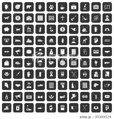 100 donation icons set black 35393524