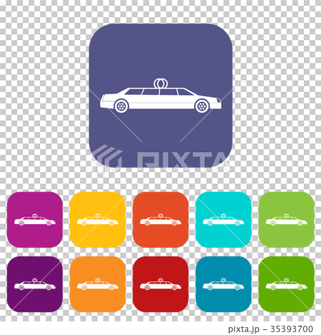 Wedding car decoration icons set 35393700